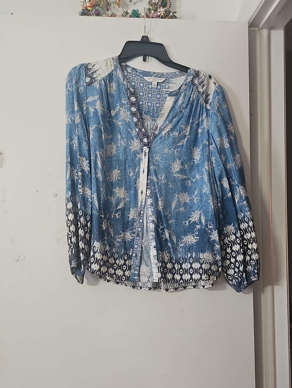 Liverpool Blue and White Floral Button-Down Shirt